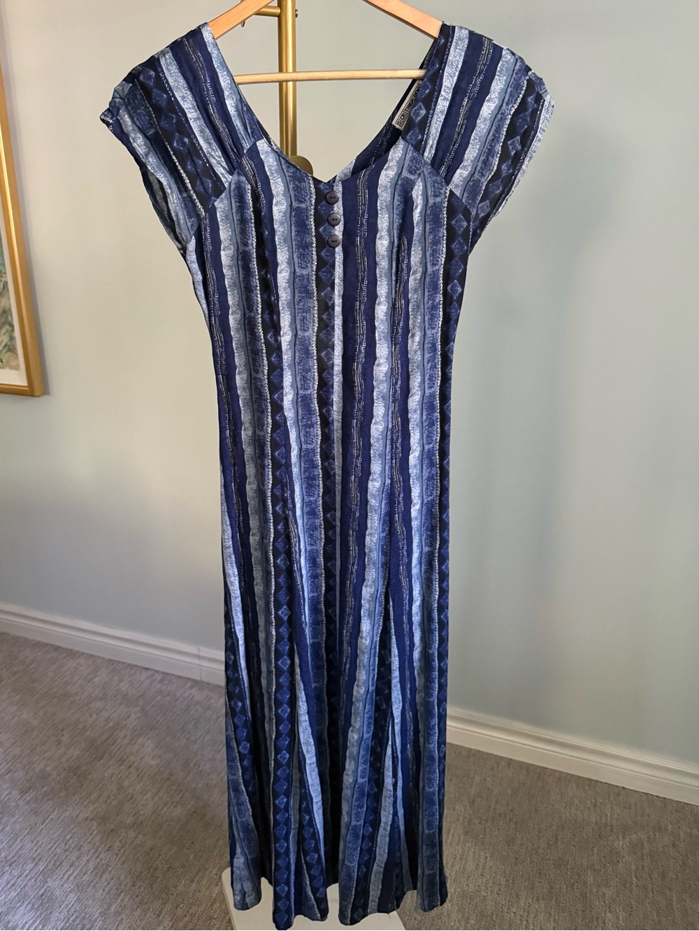 Vintage 90s Blue Striped Open Back Dress
